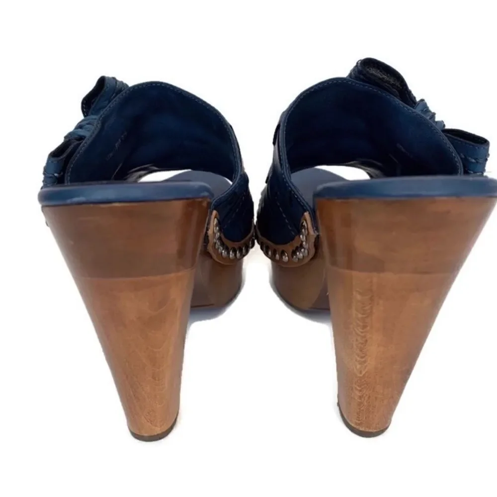 NEW! Miu Miu Blue Leather Platform Sandals Sz 7.5